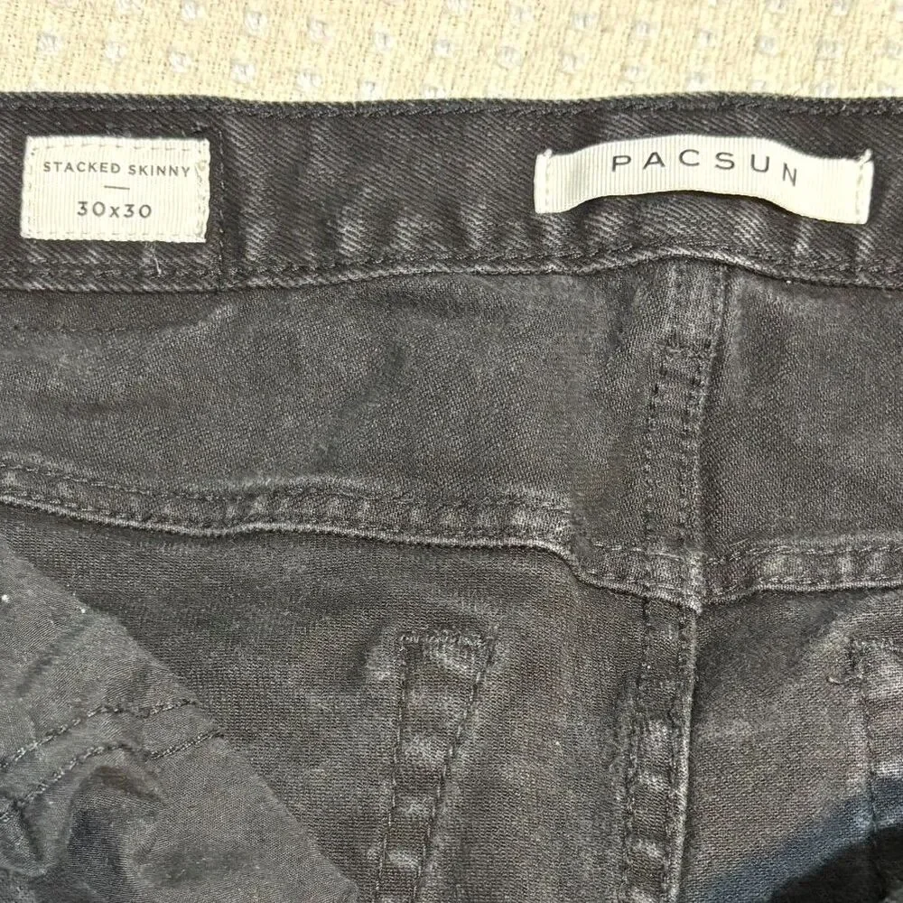 PacSun Stacked Skinny Black Moto Distressed Jeans Men's 30x30
